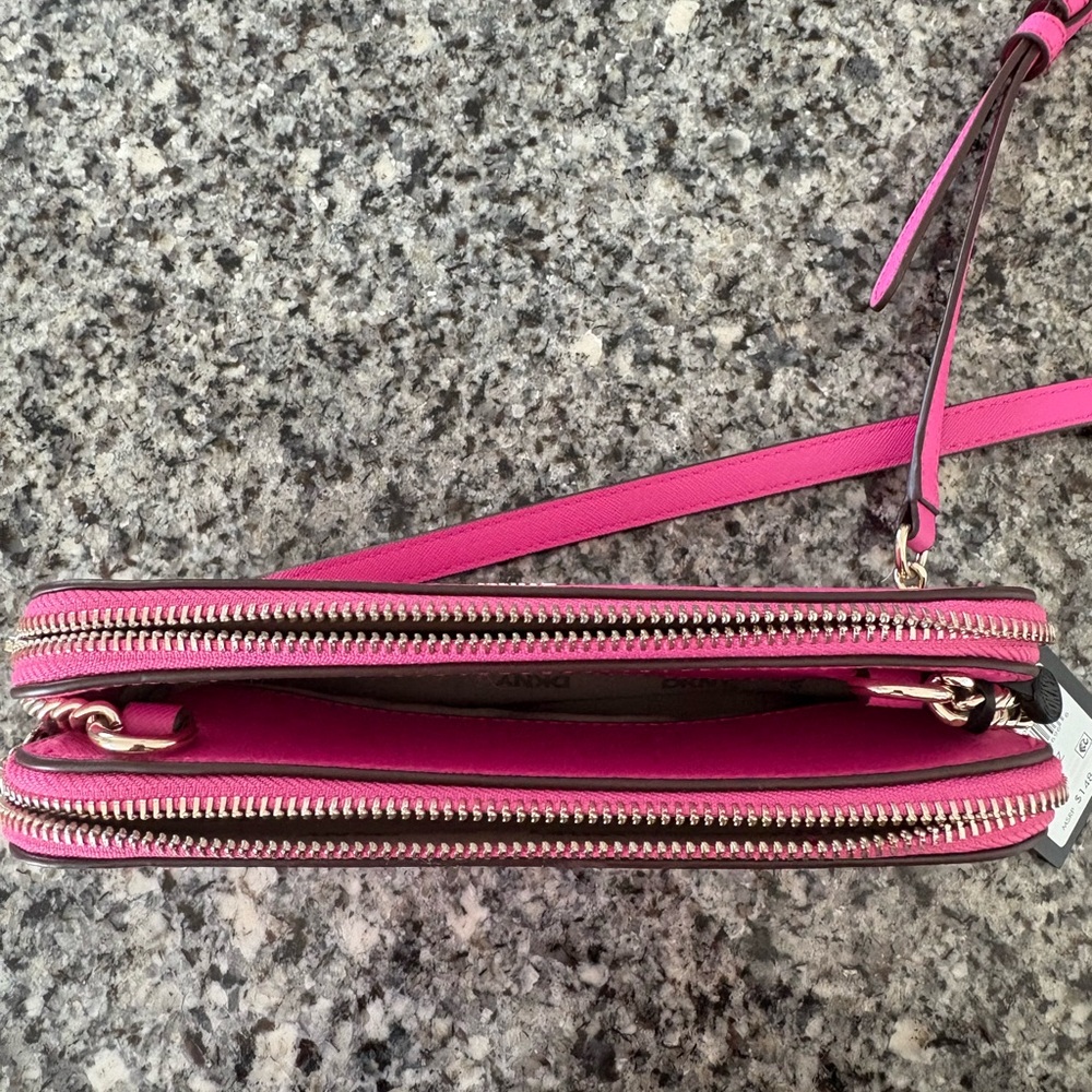 NWT- DKNY pink double zip victoria leather crossbody bag - Picture 10 of 12